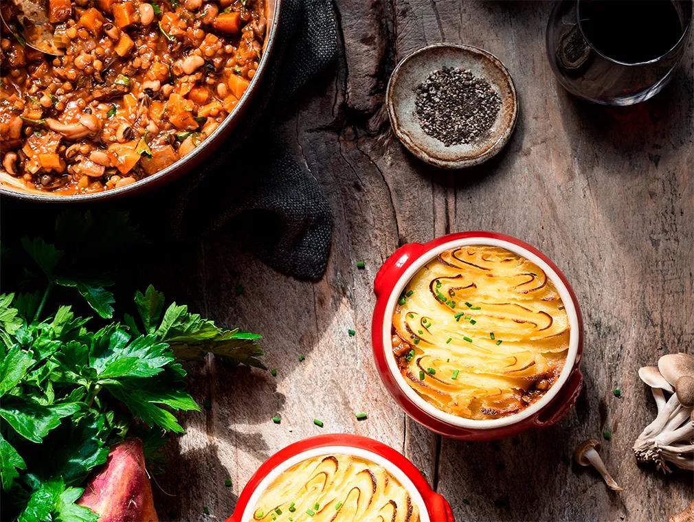Shepherd's Pie z grzybami, soczewicą i fasolą czarne oczko